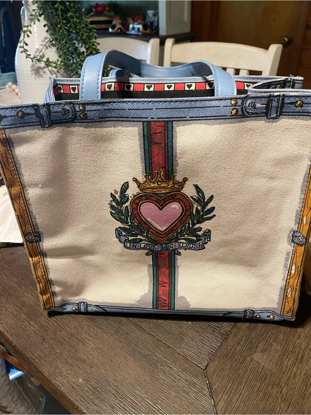 Brighton Canvas Tote Bag with Pink Heart Crest